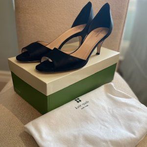 Kate Spade, Size 9 M, Black Satin Open Toe Pump